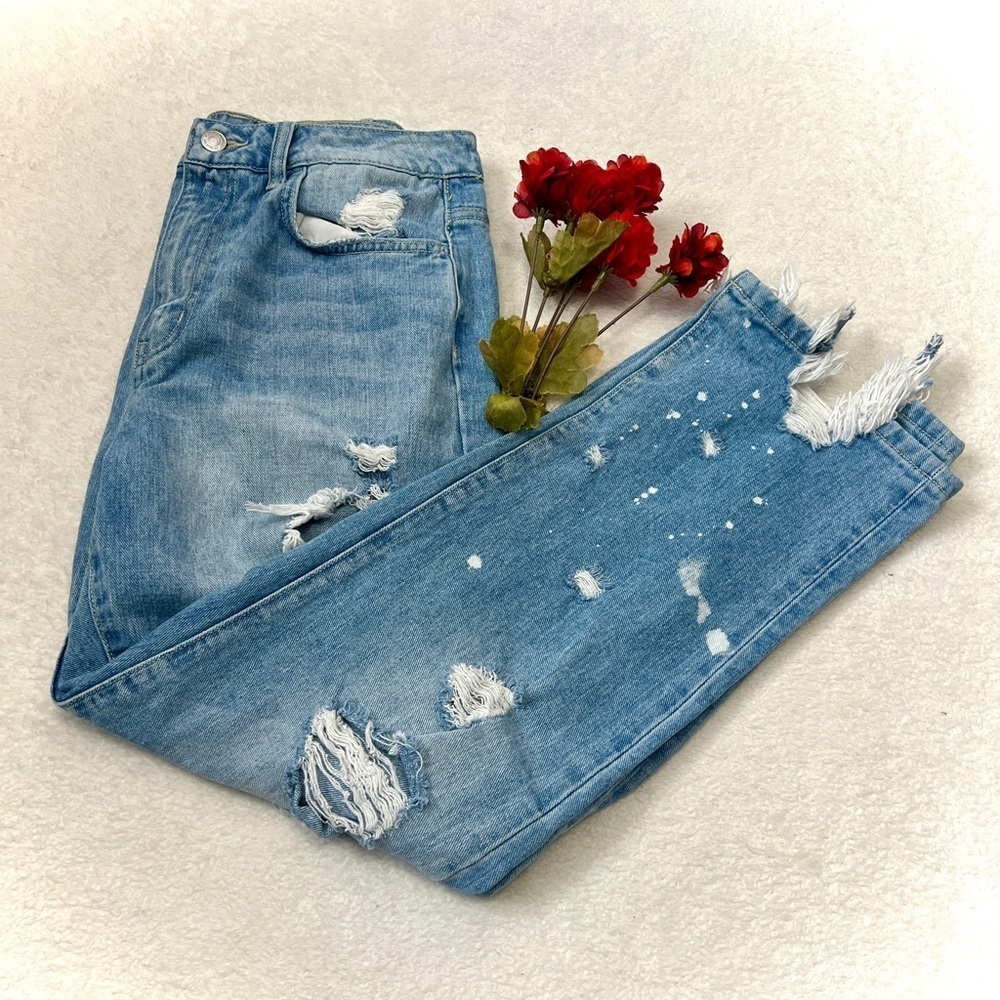 Flying Monkey Bleach Dipped Distressed Boyfriend Jeans - Size 27